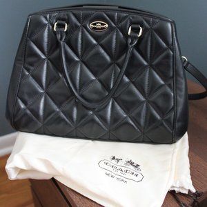 Black Quilted Front Coach Handbag